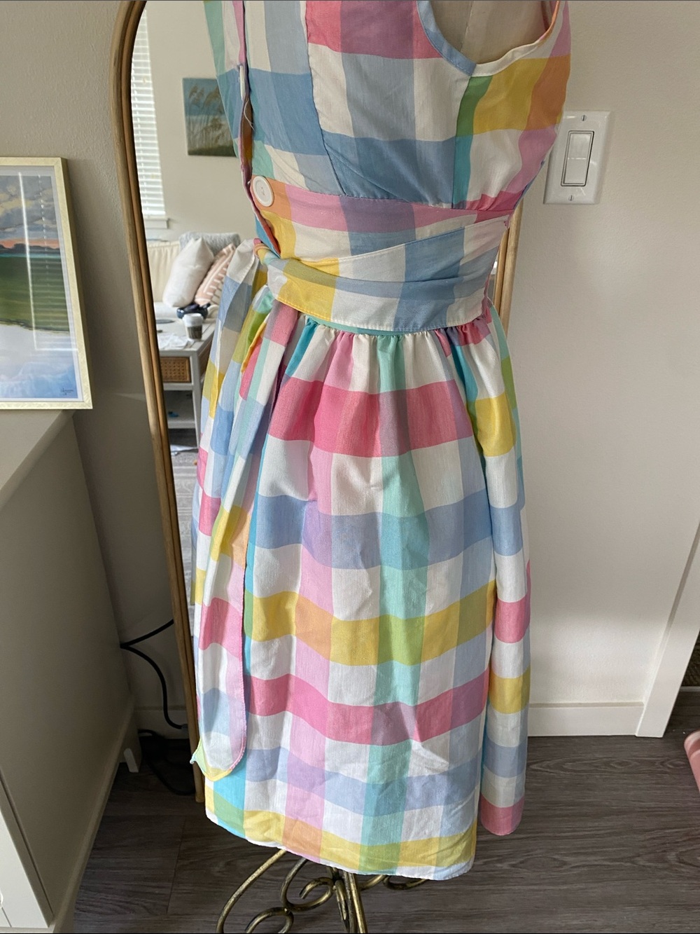 Vintage 1960s Rainbow Plaid Fit and Flare Dress - Picture 13 of 15